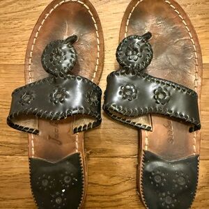 Jack Rogers Black Leather Floral Sandals